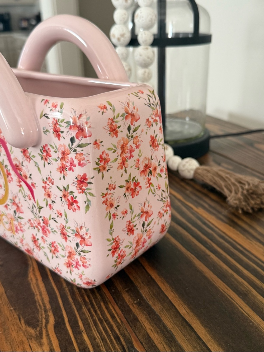 Fashion ceramic Pink Floral Bag Planter - Picture 2 of 4